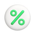 Green percent sign on white button. business and science icon. 3d realistic vector design element
