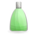 Green perfume bottle icon, cartoon style