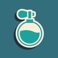 Green Perfume icon isolated on green background. Long shadow style. Vector