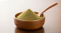Green Perilla Leaf Powder in Wooden Bowl Royalty Free Stock Photo