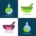 Green pharmacy and herbal medicine icons Royalty Free Stock Photo