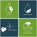 Green pharmacy and herbal medicine icons Royalty Free Stock Photo
