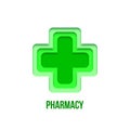 Green pharmacy sign. Vector paper art pharmacy symbol isolated on white background.