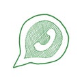 Green phone handset in speech bubble hand drawn icon, vector illustration isolated on white background. Royalty Free Stock Photo