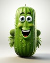 a green pickle with a smiling face and a green leaf. generative ai