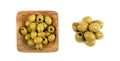 Green Pickled Olives Isolated, Olive Pickles, Pitted Fermented Olives