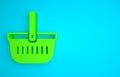 Green Picnic basket icon isolated on blue background. Minimalism concept. 3D render illustration