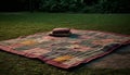 Green picnic blanket with checked pattern, tablecloth, and food generated by AI Royalty Free Stock Photo