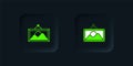 Green Picture landscape icon isolated on black background. Black square button. Vector