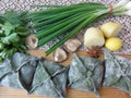 Green pies, dough cooked from nettle