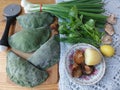 Green pies, dough cooked from nettle