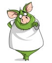 Green pig in a white T-shirt