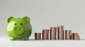 Green Piggy Bank with Coins.AI generated image Royalty Free Stock Photo