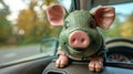 The green piggy bank money box can be found in the car interior, or in the insurance policy or driving and motoring Royalty Free Stock Photo