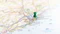 A green pin stuck in Barcelona on a map of Spain Royalty Free Stock Photo