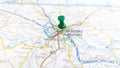 A green pin stuck in Belgrade on a map of Serbia Royalty Free Stock Photo