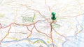 A green pin stuck in Murcia on a map of Spain Royalty Free Stock Photo