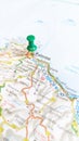 A green pin stuck in Palermo Sicily on a map of Italy portrait Royalty Free Stock Photo