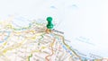 A green pin stuck in Palermo Sicily on a map of Italy Royalty Free Stock Photo