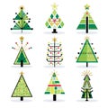 Green pine Holiday and Christmas trees icons set Royalty Free Stock Photo