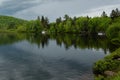 Green pine trees with beautiful reflections in the lake Royalty Free Stock Photo