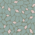 Green Pink Cactus Leaves Seamless Repeat Vector Pattern