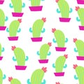 Green and pink cactus seamless pattern