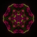 Green and pink glowing flowing neon mandala art