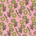 Green Pink Retro Y2K Funky Hippie Flower Pattern
