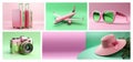 Green and pink travel collage