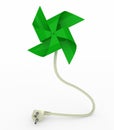Green pinwheel on energy plug cable Royalty Free Stock Photo
