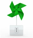 Green pinwheel over energy plug Royalty Free Stock Photo