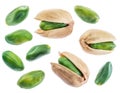 Green pistachio nuts isolated on white. Royalty Free Stock Photo