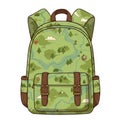 Green Pixel Art Backpack with Nature Map Design Royalty Free Stock Photo