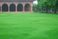 A green plain land inside Di wan-i am, a historical building inside Red fort,India