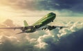 Green plane in the sky. Image generated by AI