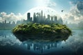 Green planet with cityscape and skyscrapers in the background, Pollution of the environment. Pollution of the environment concept