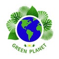 Green planet colored icons emblem Greenpeace analysis leaf design linear elements eco nature logo world tree health