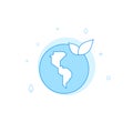 Green planet, earth flat vector icon. Filled line style. Blue monochrome design. Editable stroke Royalty Free Stock Photo