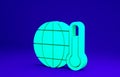 Green Planet earth melting to global warming icon isolated on blue background. Ecological problems and solutions - Royalty Free Stock Photo