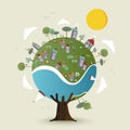 Green planet earth tree with sustainable city