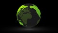 Green planet earth world globe on black background