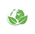 Green planet logo. Environment symbol. Eco earth icon. Vector illustration. Royalty Free Stock Photo