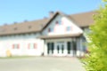 Plant and blurred view of stylish building on sunny day