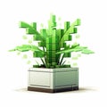 Voxel Art Plant Icon: Translucent Green Squares With Art Deco Ornamentation