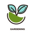 Green plant growing from earth logo design. Two blue leaves Royalty Free Stock Photo