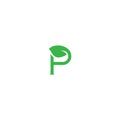 Green plant logo template with letter P