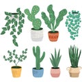 Plants in pot vector flowerpot illustration set