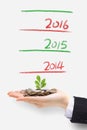 Green plant sprouting from money Royalty Free Stock Photo