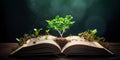 Green Plant Sprouting from Pages of Book. Concept of Knowledge and Growth with Plant in Book. Generative AI Royalty Free Stock Photo